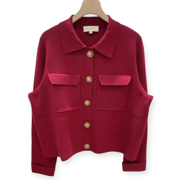Sezane Women Betty Burgundy Wool Cardigan Jacket - Picture 2 of 6